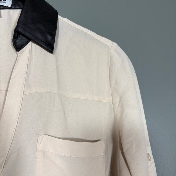 Express The Portofino Shirt Women's Semi-Sheer Tan Button Up - Size XS - Preppy - Picture 2 of 6